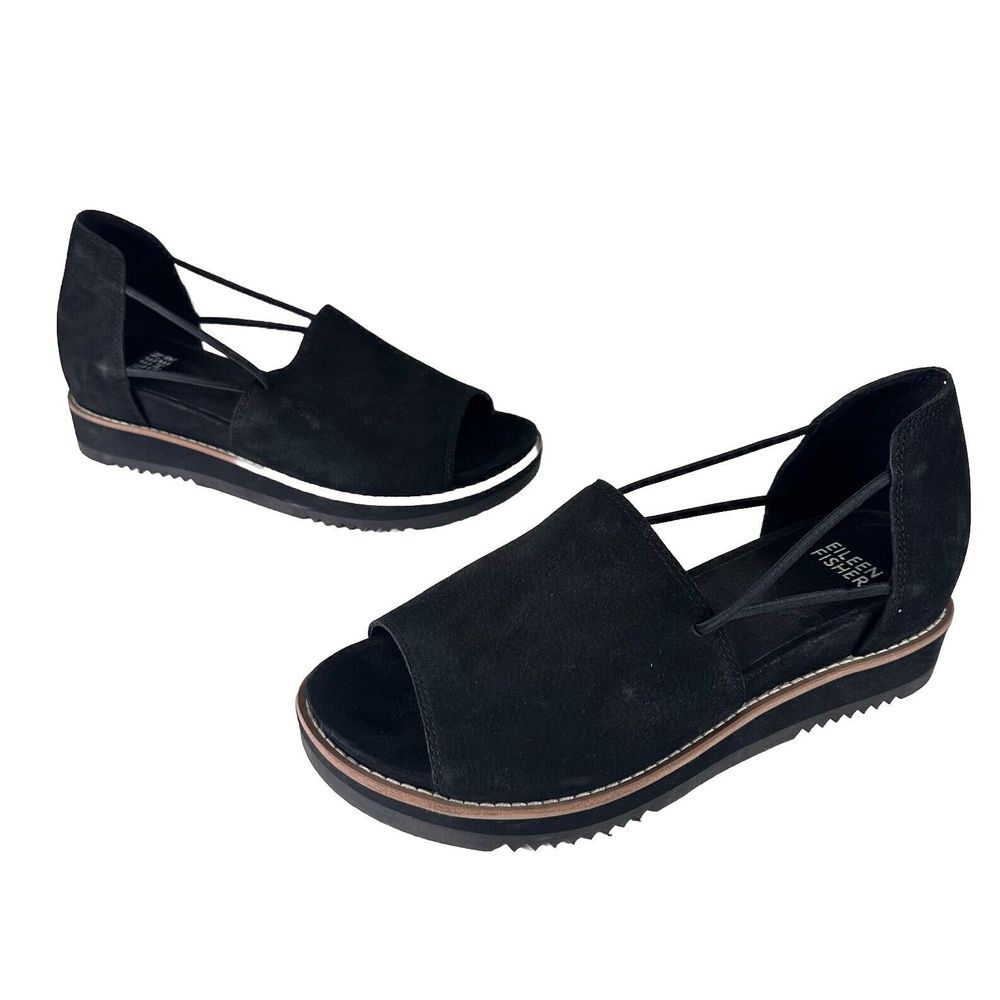 Eileen Fisher Womens Sz 6 Black  Ken Tumbled Nubuck Charm Suede Mule Sandal Shoe